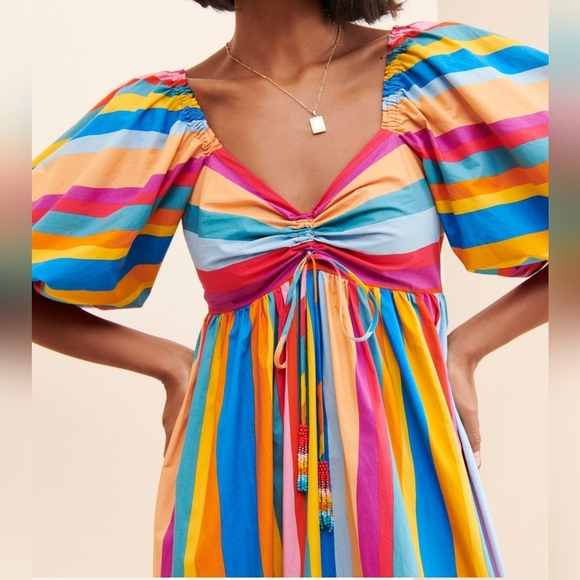 FARM RIO Puff Sleeve Striped Scarf Maxi Dress, Multi-Color, Size Women's XS - Picture 4 of 14